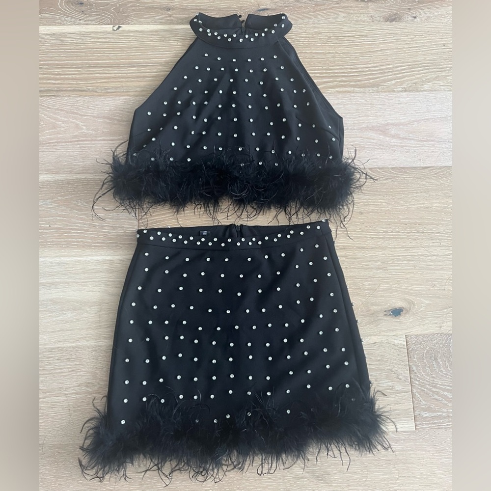 Embellished Crop Top and Skirt Two Piece Set